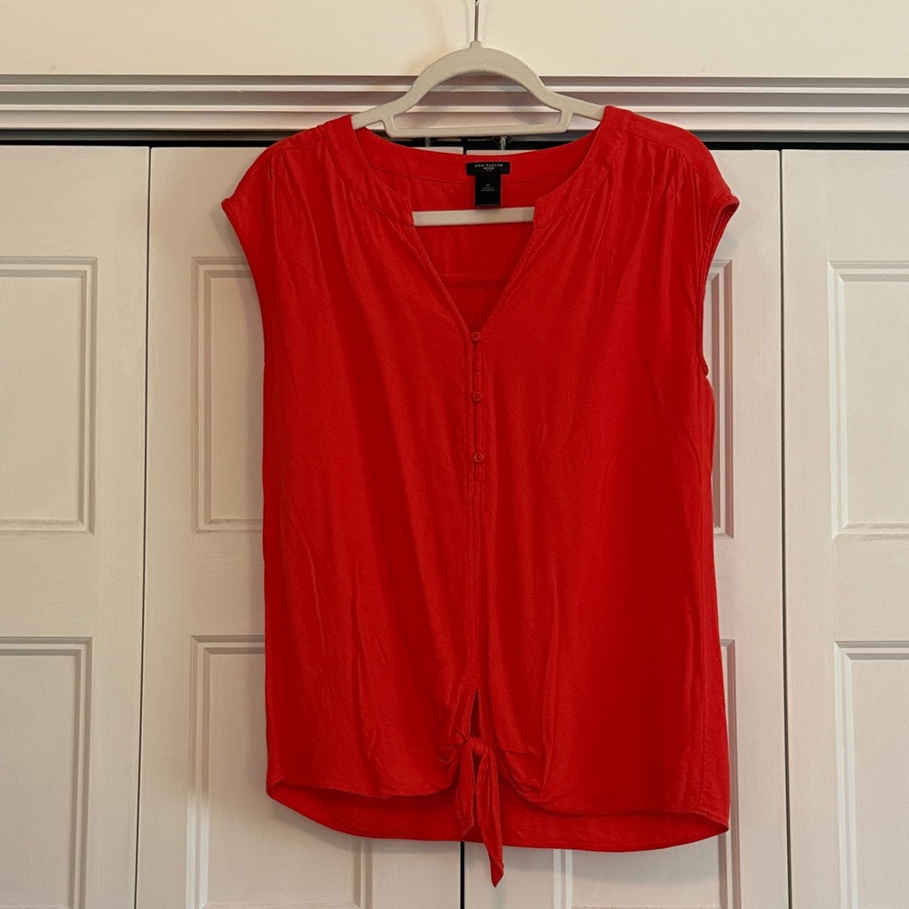 Ann Taylor Vibrant Red Button-Down Blouse